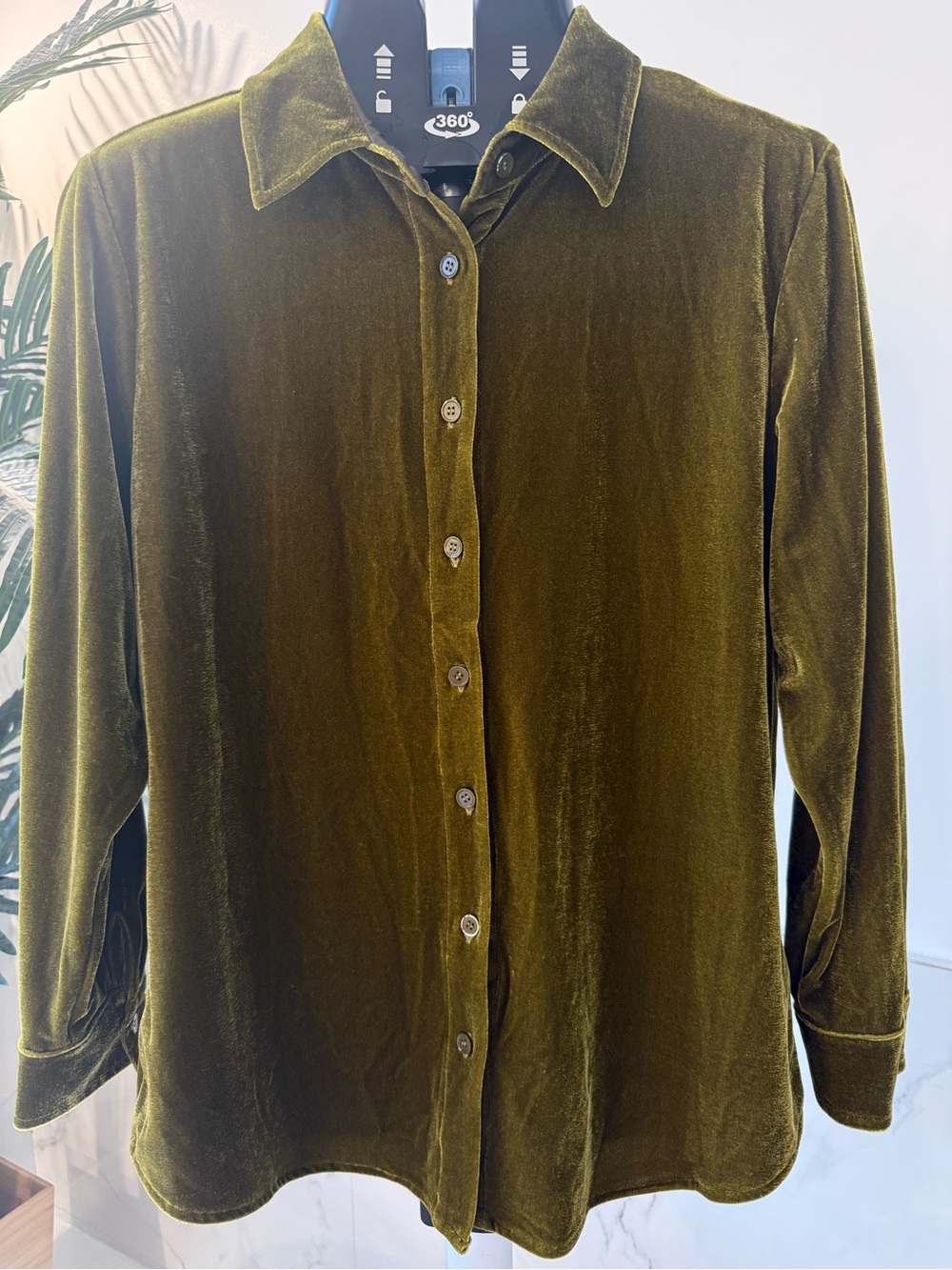 Soft Surroundings Olive Velvet Button-Down Shirt